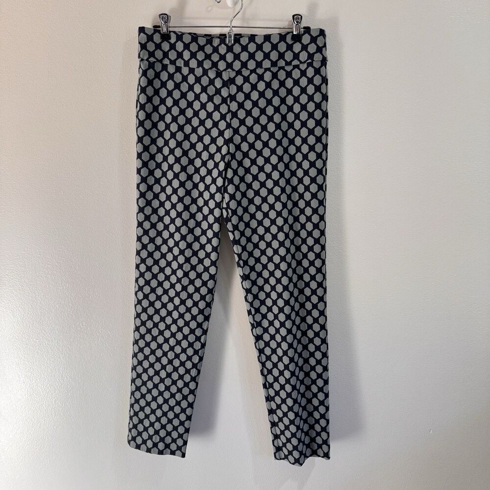 Krazy Larry Pants Leggings 10 Pull On Stretch Knit Blue Gray Geometric Print
